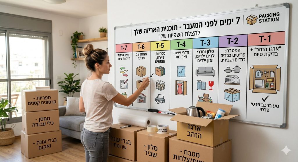 7 ימים לפני המעבר: תוכנית אריזה שלב אחר שלב שתציל את השפיות שלכם